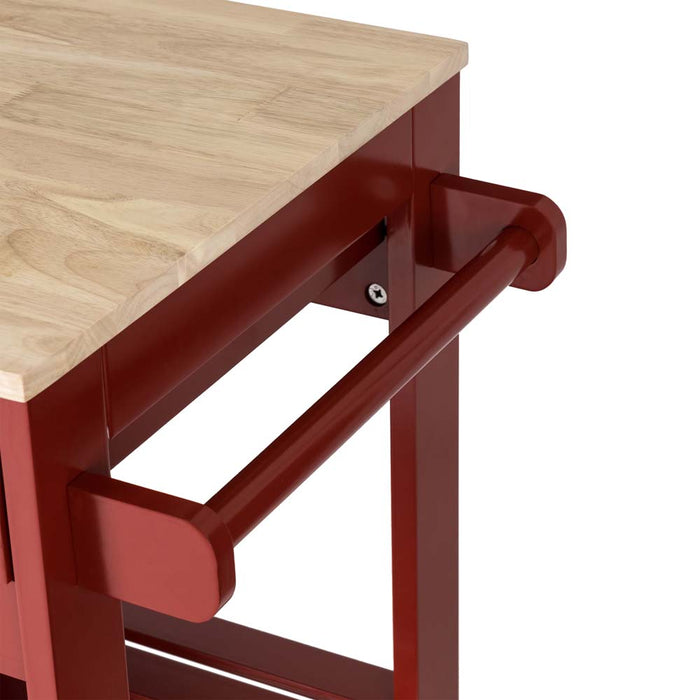 34.25"H Red Wooden Basic Kitchen Cart/Island with Solid Oak Top