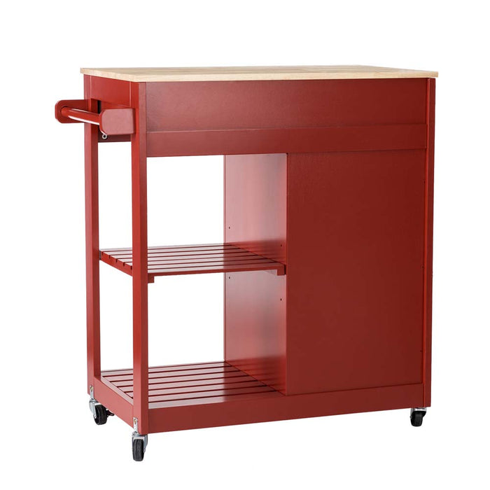 34.25"H Red Wooden Basic Kitchen Cart/Island with Solid Oak Top