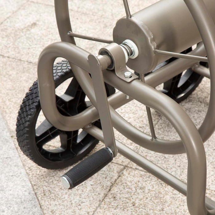 36"H Gray Steel Garden Hose Reel Cart with Wheels and Steel Basket