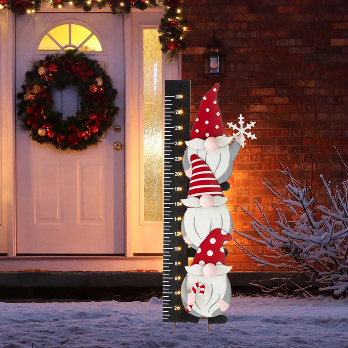 36"H Lighted Wooden Gnome Snow Gauge Yard Stake or Wall Décor (2 Functions)