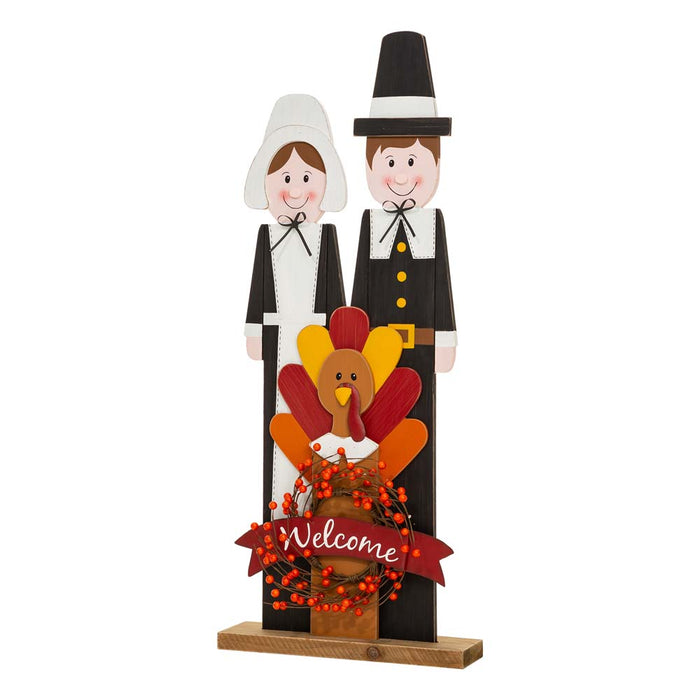 36"H Thanksgiving Wooden Pilgrim Couple Poch Décor