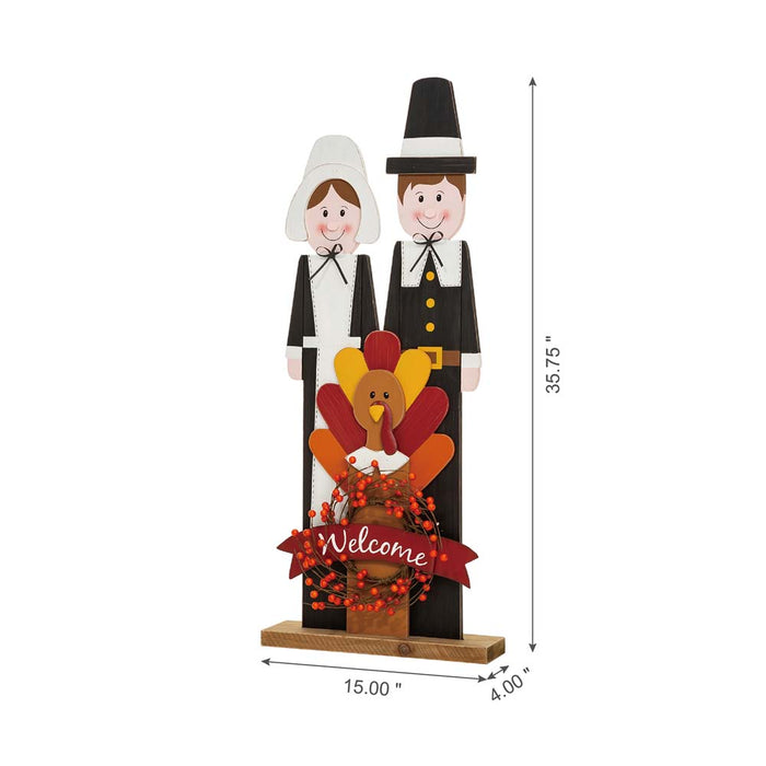 36"H Thanksgiving Wooden Pilgrim Couple Poch Décor