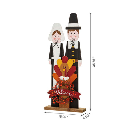 36"H Thanksgiving Wooden Pilgrim Couple Poch Décor
