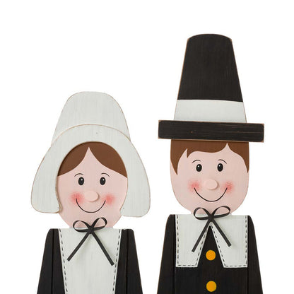 36"H Thanksgiving Wooden Pilgrim Couple Poch Décor