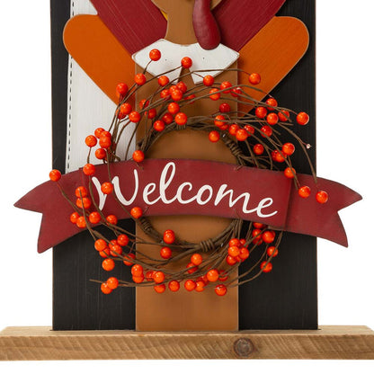 36"H Thanksgiving Wooden Pilgrim Couple Poch Décor