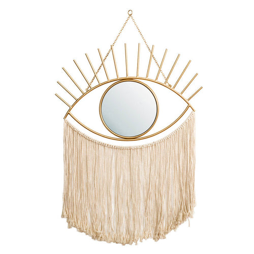 37.50"H Regency Modern/Boho Metal Eye Mirror With Tassels Hanging Decor
