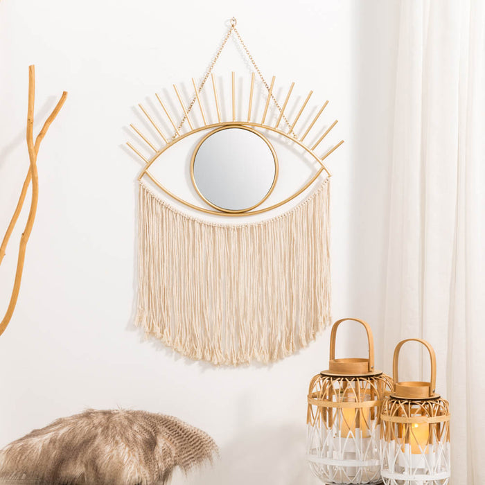 37.50"H Regency Modern/Boho Metal Eye Mirror With Tassels Hanging Decor