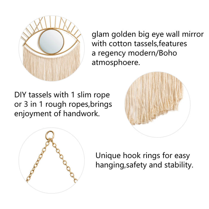 37.50"H Regency Modern/Boho Metal Eye Mirror With Tassels Hanging Decor