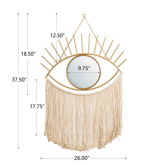 37.50"H Regency Modern/Boho Metal Eye Mirror With Tassels Hanging Decor