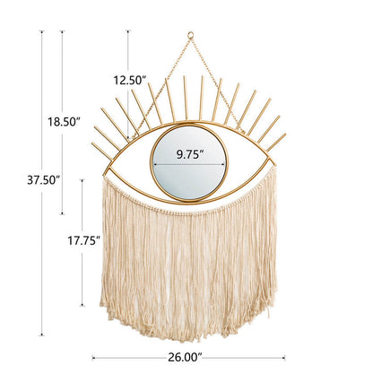 37.50"H Regency Modern/Boho Metal Eye Mirror With Tassels Hanging Decor