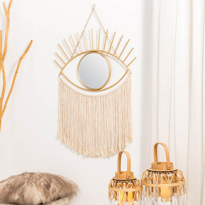 37.50"H Regency Modern/Boho Metal Eye Mirror With Tassels Hanging Decor
