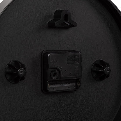 Close-up image of the battery compartment for the 404-3025B 10-inch Basics Wall Clock with Quartz movement and an easy set time wheel