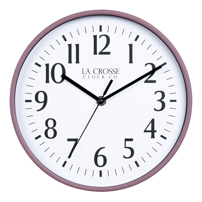 404-3025RR 10-inch Basic Decor Wall Clock with Ruby Red Rose frame, white dial with black numbers and hour, minute, and second hands