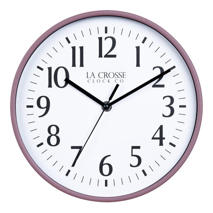 404-3025RR 10-inch Basic Decor Wall Clock with Ruby Red Rose frame, white dial with black numbers and hour, minute, and second hands