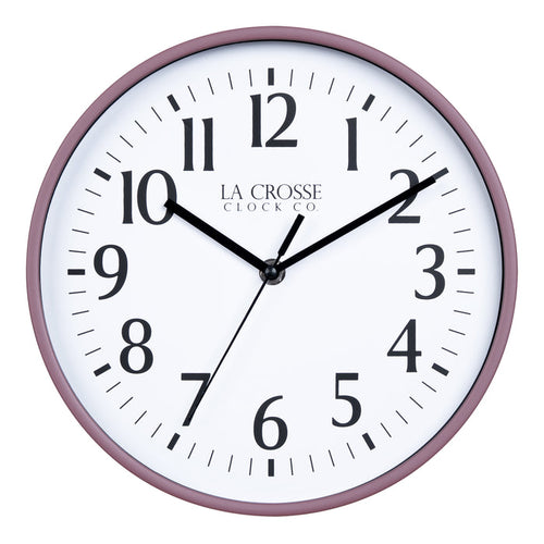 404-3025RR 10-inch Basic Decor Wall Clock with Ruby Red Rose frame, white dial with black numbers and hour, minute, and second hands