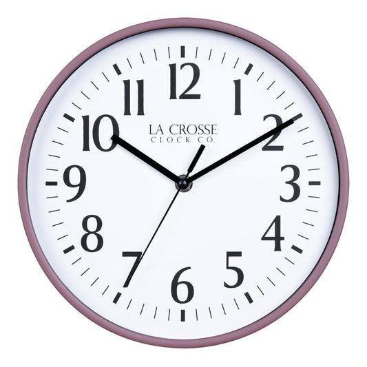 404-3025RR 10-inch Basic Decor Wall Clock with Ruby Red Rose frame, white dial with black numbers and hour, minute, and second hands