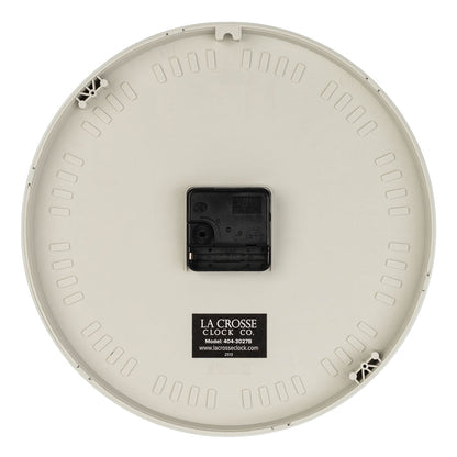 Back view showng the step movement and battery compartment of the Tovi 404-3027B wall clock