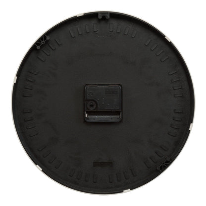 Back image of the 404-3028A Brushstroke 11 inch wall clock showing the battery compartment and quartz movement