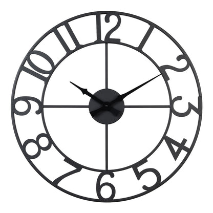 Head-on image of the 404-3451A 20-inch Metal Tower Wall Clock - Arabic. This skeleton tower clock features Arabic numbers, hour and minute hands all constructed in metal.