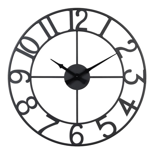 Head-on image of the 404-3451A 20-inch Metal Tower Wall Clock - Arabic. This skeleton tower clock features Arabic numbers, hour and minute hands all constructed in metal.