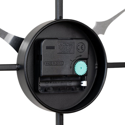 Close-up image of the quartz movement of the Head-on image of the 404-3451A 20-inch Metal Tower Wall Clock - Arabic.