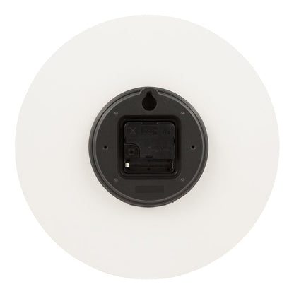 Image of the back of the 404-3630B 12-inch Sierra Wood Wall Clock – White, showing the quartz movement and the battery compartment.
