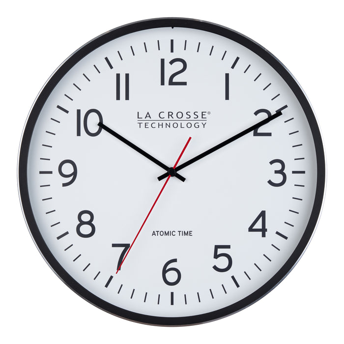 404-3730 La Crosse Technology wall clock with black frame and white face