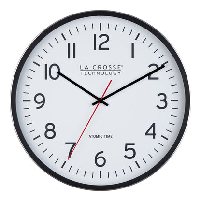 404-3730 La Crosse Technology wall clock with black frame and white face