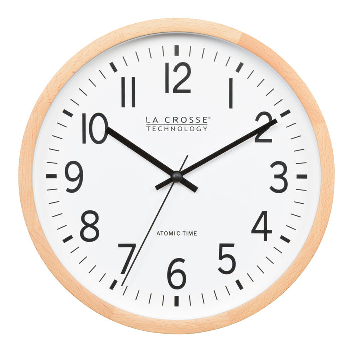 404-53707 12.8-inch Atomic Wood Wall Clock – Beech Wood