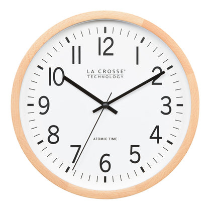 404-53707 12.8-inch Atomic Wood Wall Clock – Beech Wood