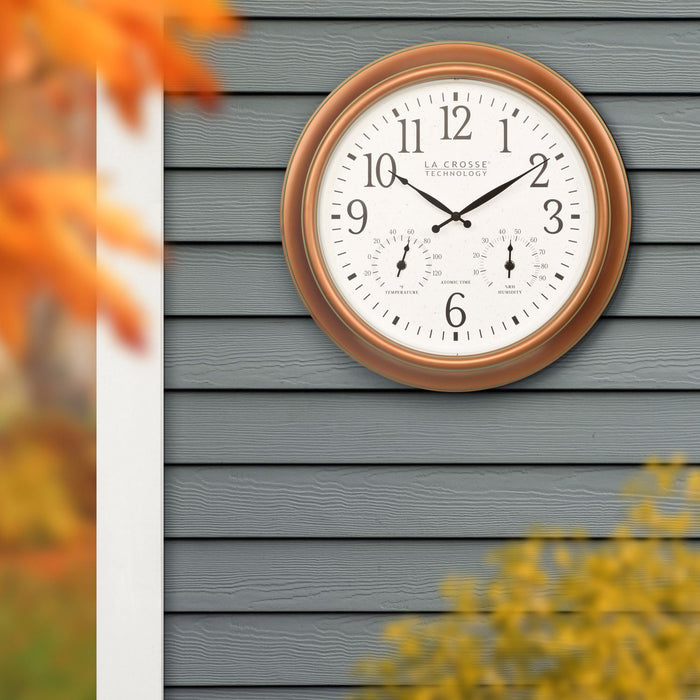 404-59907 18-inch Indoor/Outdoor Atomic Analog Wall Clock - Copper