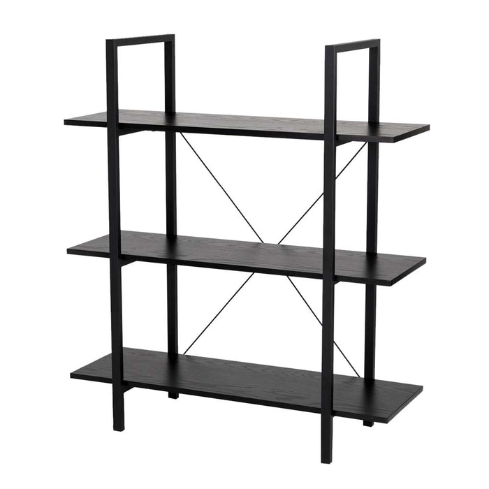 41.5"H Modern Industrial Black Wood/Metal 3-Tier Bookcases & Shelves