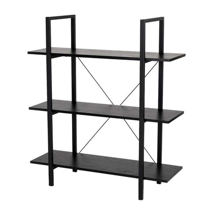 41.5"H Modern Industrial Black Wood/Metal 3-Tier Bookcases & Shelves