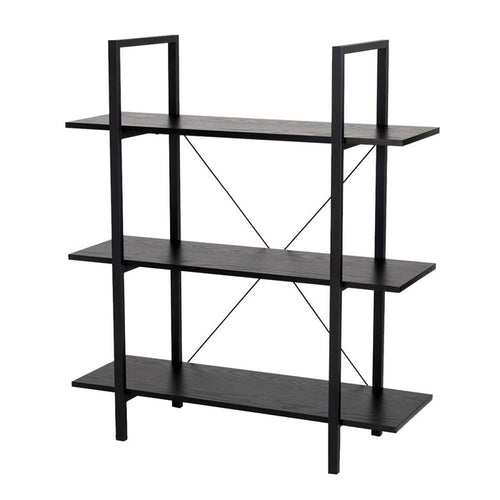 41.5"H Modern Industrial Black Wood/Metal 3-Tier Bookcases & Shelves