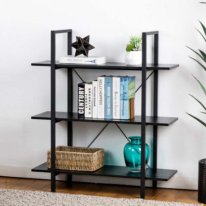 41.5"H Modern Industrial Black Wood/Metal 3-Tier Bookcases & Shelves