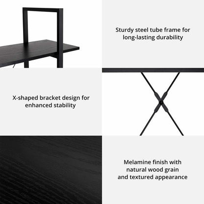 41.5"H Modern Industrial Black Wood/Metal 3-Tier Bookcases & Shelves