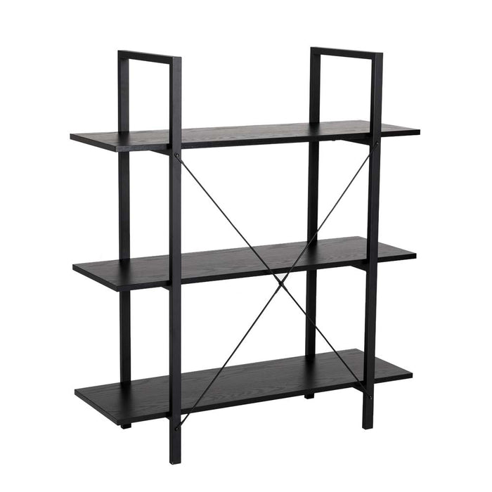 41.5"H Modern Industrial Black Wood/Metal 3-Tier Bookcases & Shelves