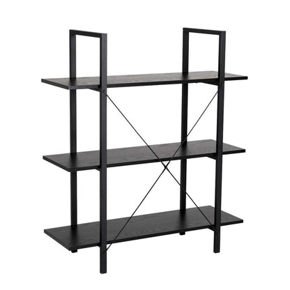 41.5"H Modern Industrial Black Wood/Metal 3-Tier Bookcases & Shelves