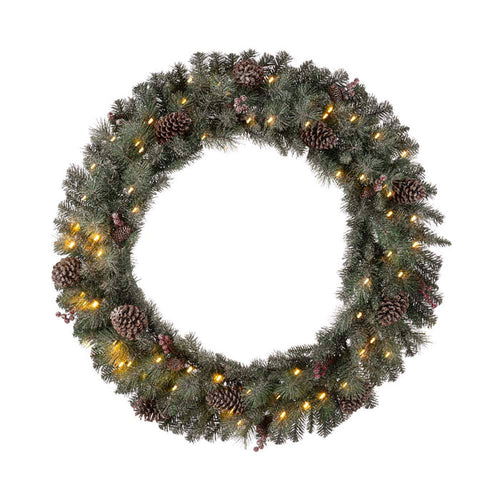 42"D Oversized Pre-Lit Glittered Pine Cone Christmas Wreath with 70 Warm White Lights