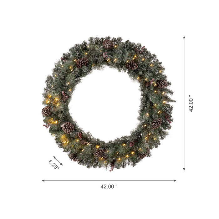 42"D Oversized Pre-Lit Glittered Pine Cone Christmas Wreath with 70 Warm White Lights
