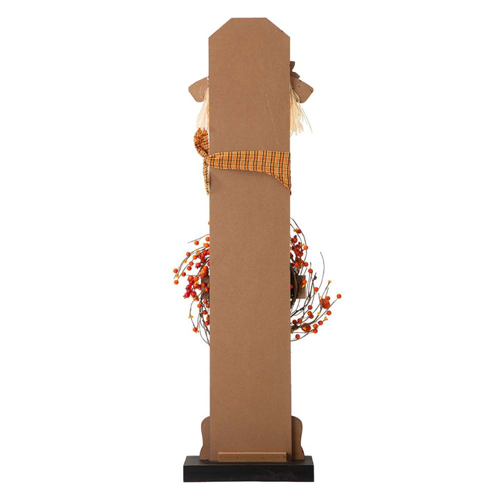 42"H Fall Wooden Scarecrow Porch Decor with A Lighted Wreath
