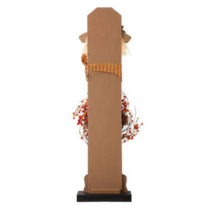 42"H Fall Wooden Scarecrow Porch Decor with A Lighted Wreath