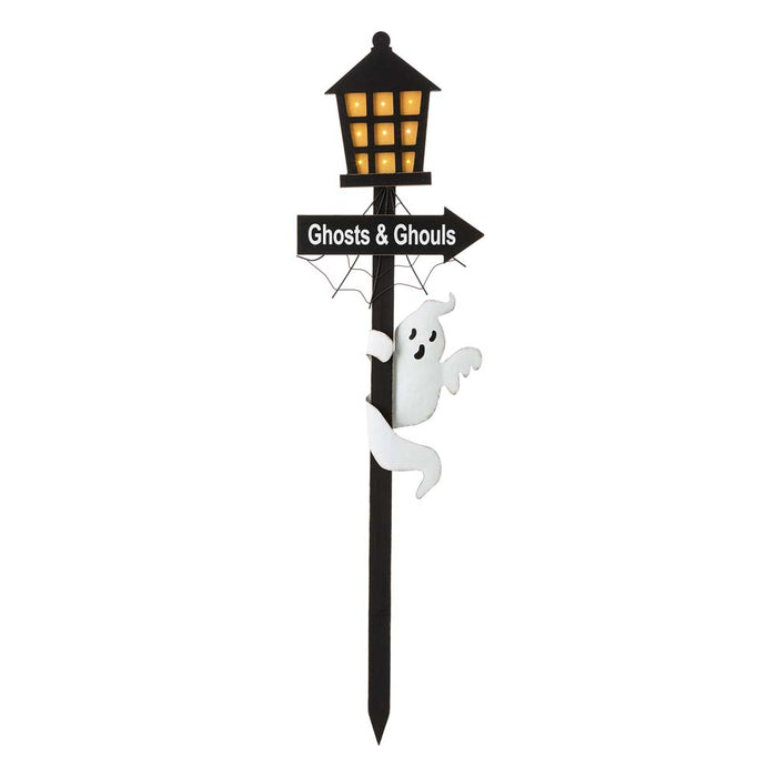 42"H Lighted Halloween Wooden Street Lamp Design Yard Stake