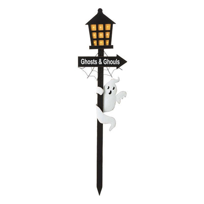 42"H Lighted Halloween Wooden Street Lamp Design Yard Stake