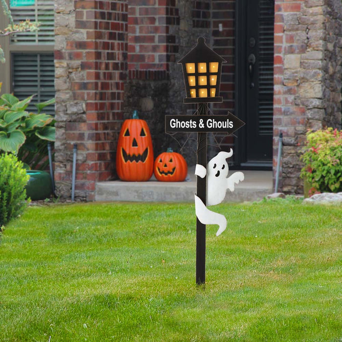 42"H Lighted Halloween Wooden Street Lamp Design Yard Stake