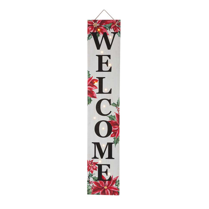 42"H Lighted Wooden Poinsettia "WELCOME" Porch Sign Board