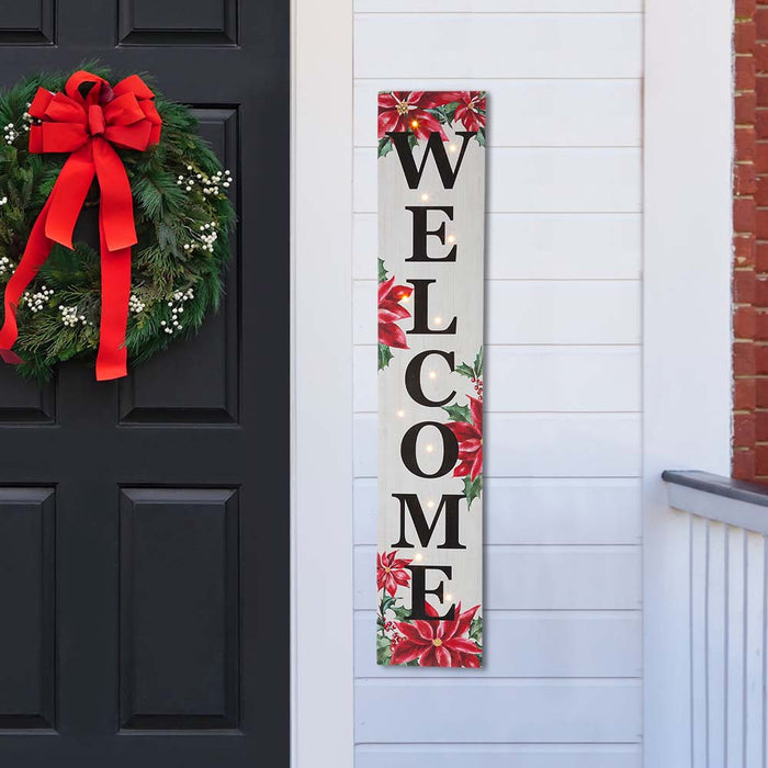 42"H Lighted Wooden Poinsettia "WELCOME" Porch Sign Board