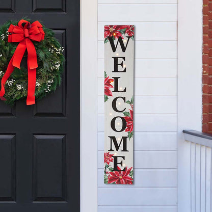 42"H Lighted Wooden Poinsettia "WELCOME" Porch Sign Board