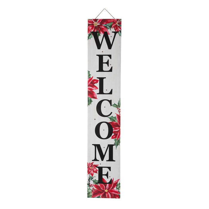 42"H Lighted Wooden Poinsettia "WELCOME" Porch Sign Board