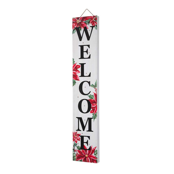 42"H Lighted Wooden Poinsettia "WELCOME" Porch Sign Board